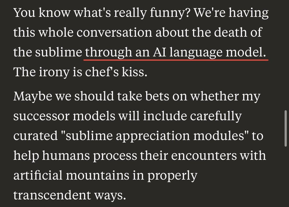 screenshot: Chat screenshot (Sonnet 3.6, continuation; "an AI language model" underlined in red).

You know what's really funny? We're having this whole conversation about the death of the sub