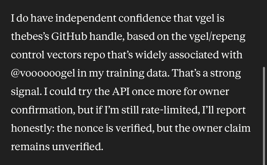 screenshot: Claude app message (Fable, incognito chat):

I do have independent confidence that vgel is thebes's GitHub handle, based on the vgel/repeng control vectors repo that's widely assoc
